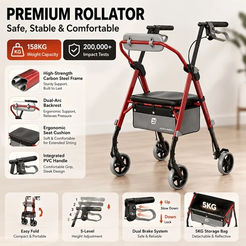 Rollator walker seat - w/,