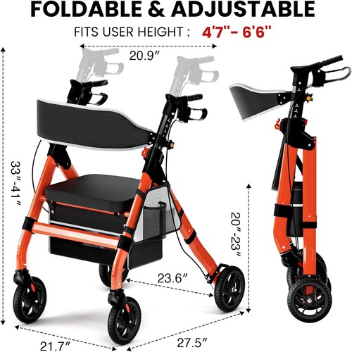 450lb folding rollator walker - folding,